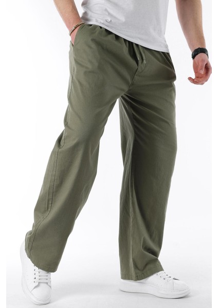 Haki Bol Paça Beli Bağlamalı Erkek Pantolon E7403