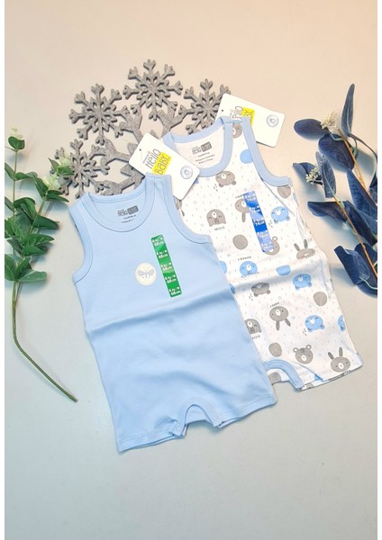 Erkek Çocuk Mavi Hello Baby Yazlık Kolsuz Çıtçtıtlı Body Tulum 2 Adet