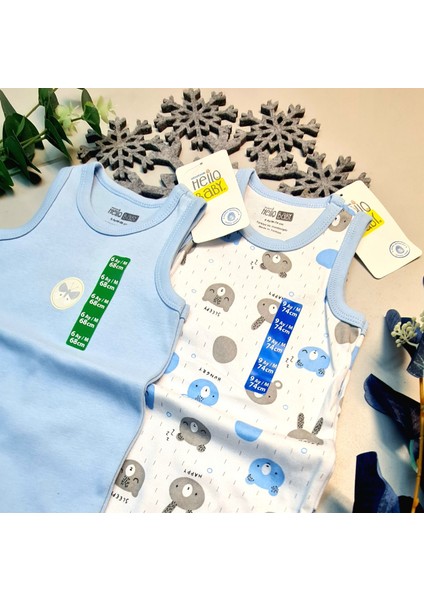 Erkek Çocuk Mavi Hello Baby Yazlık Kolsuz Çıtçtıtlı Body Tulum 2 Adet