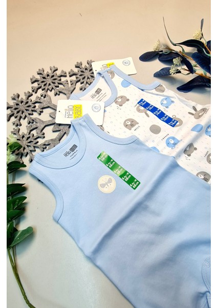 Erkek Çocuk Mavi Hello Baby Yazlık Kolsuz Çıtçtıtlı Body Tulum 2 Adet