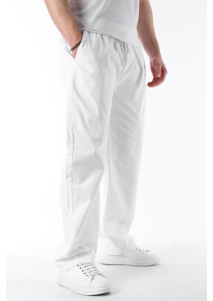 Ekru Bol Paça Beli Bağlamalı Erkek Pantolon E7403