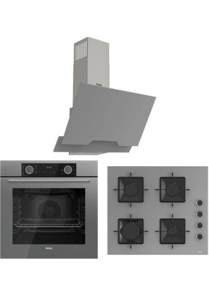 Fryart Gri Set (D065 Gri Davlumbaz -SS208 Gri Ocak- XE63CPR Fryart Gri Fırın)