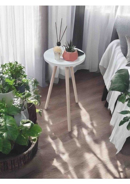 Yüksek Yan Sehpa Koltuk Sehpası Balkon Küçük Çiçek Koyma Sehpası Beyaz