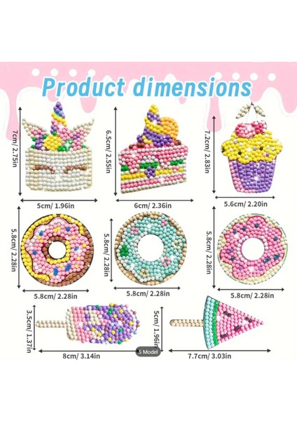 8 Parça 5d Elmas Boyama Sticker Seti - Karikatür Donut - Dondurma Teması fiyatları