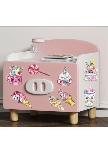 8 Parça 5d Elmas Boyama Sticker Seti - Karikatür Donut - Dondurma Teması modelleri