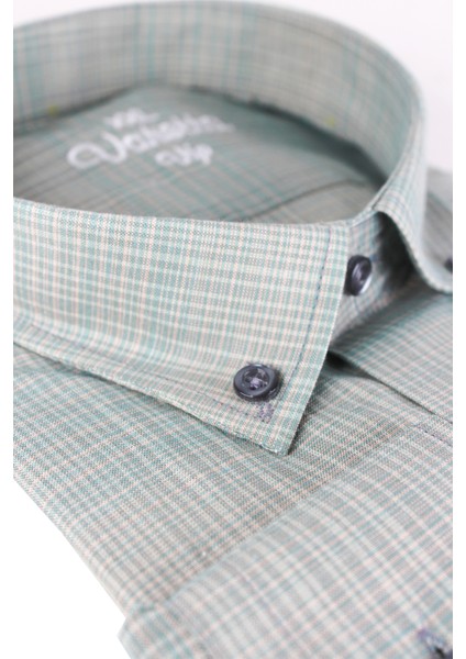 Erkek Su Yeşil Pamuklu Büyük Beden Uzun Kollu Gömlek