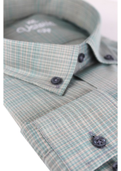 Erkek Su Yeşil Pamuklu Büyük Beden Uzun Kollu Gömlek modelleri