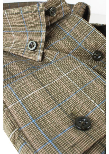 Erkek Bataklık Yeşil Pamuklu Büyük Beden Uzun Kollu Gömlek