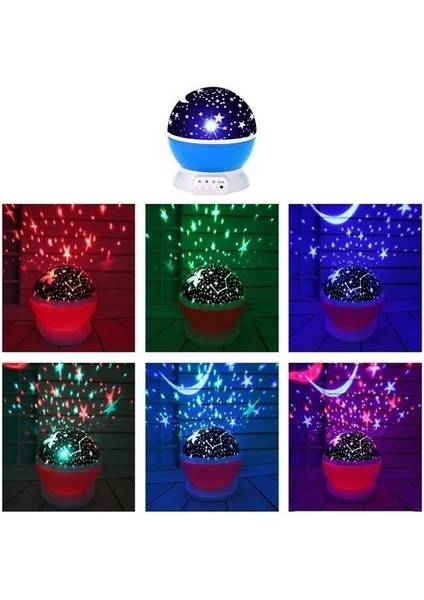 Renkli Ay Yıldız Tavan Yansıtma Pilli LED Gece Lambası Gökyüzü Projeksiyonlu Dönen Küre indirimleri