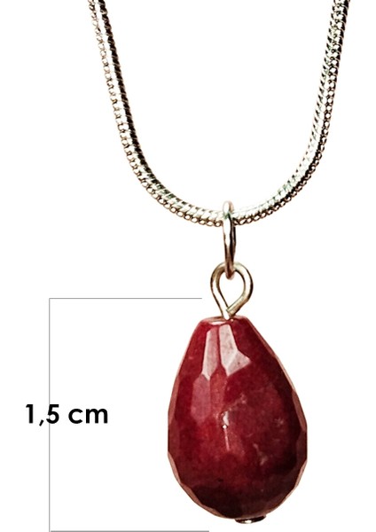Yakut Doğal Taşı Zincirli El Yapımı Kolye Uç: 1,5 cm Zincir: 20 cm Kutulu