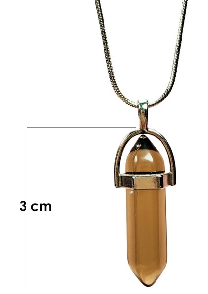 Dumanlı Kuvars Doğal Taşı Zincirli El Yapımı Kolye Uç: 3 cm Zincir: 20 cm Kutulu