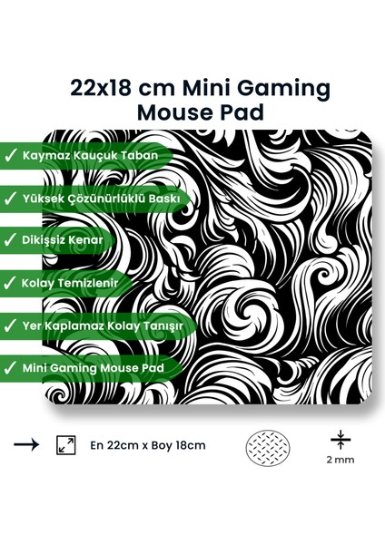 Ilyuka Black And White Abstract Patterns 22X18CM MP362218 Ilyuka Mini Boy Gaming Mousepad Dikişsiz Kenar Kaymaz Kauçuk Taban 22X18CM