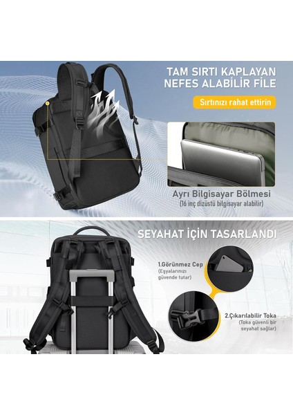 Laptop Sırt Çantası, Seyahat Çantası Hafif El Çantası Bay Bayan Küçük Bavul Valiz Çanta Notebook Bilgisayar Macbook Organizer Çantası Siyah