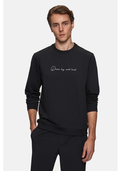 Slim Fit Siyah Düz Sweatshirt