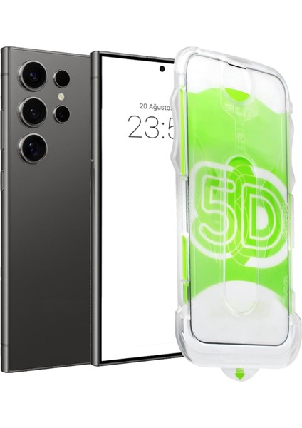 Samsung Galaxy S24 Ultra Uyumlu Kolay Uygulama Aparatlı Çerçeveli Tam Kapatan Cam Ekran Koruyucu