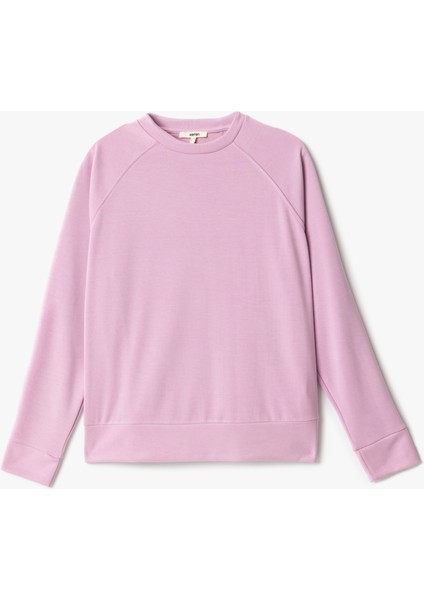 Modal Kumaş Rahat Kesim Uzun Kollu Bisiklet Yaka Kadın Basic Sweatshirt