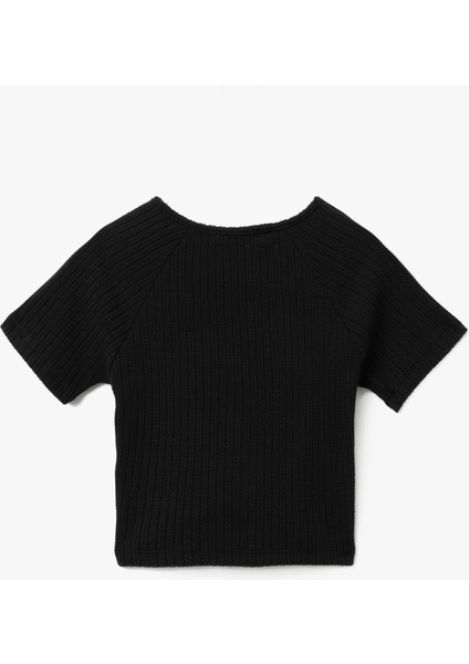 Büzgülü Slim Fit V Yaka Kısa Kollu Crop Tişört fırsatları
