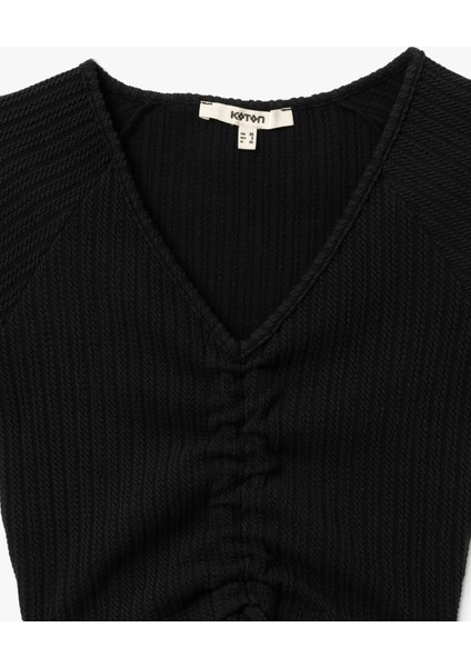 Büzgülü Slim Fit V Yaka Kısa Kollu Crop Tişört indirimleri