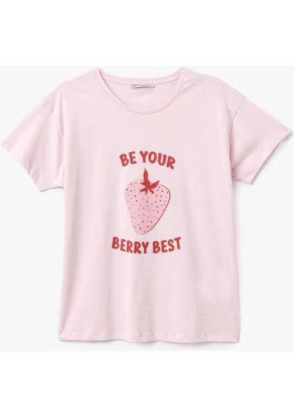 Çilek Baskılı Kısa Kollu Pamuklu Pijama Takımı