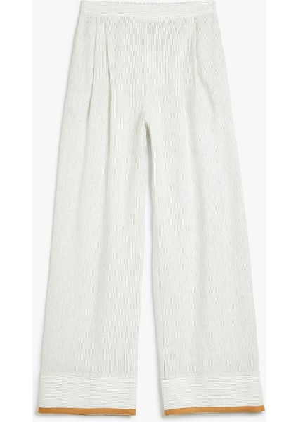 Pamuklu Keten Kumaş Karışımlı Yüksek Bel Uzun Geniş Paça Pantolon