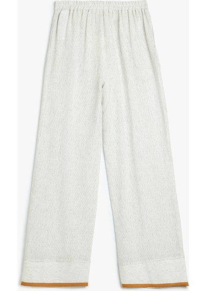 Pamuklu Keten Kumaş Karışımlı Yüksek Bel Uzun Geniş Paça Pantolon fiyatları