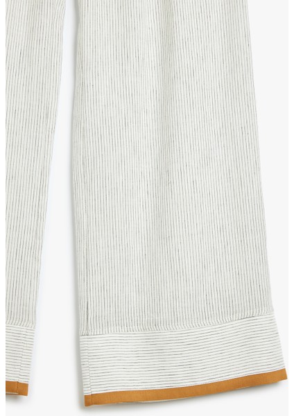 Pamuklu Keten Kumaş Karışımlı Yüksek Bel Uzun Geniş Paça Pantolon fırsatları