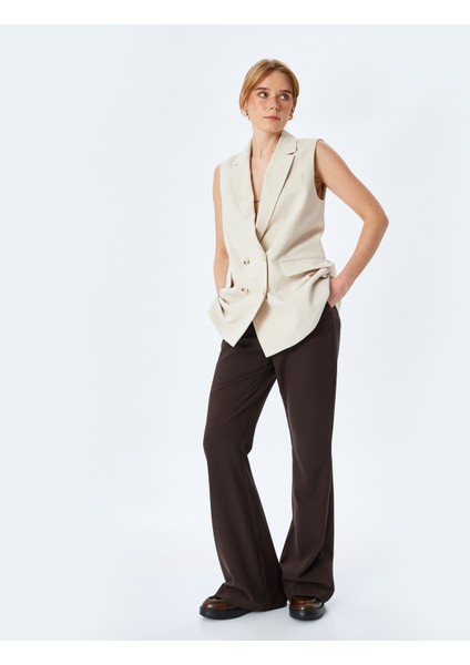 Viskon-Keten Karışımlı Kolsuz Kruvaze Oversize Blazer Yelek