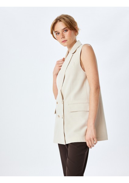 Viskon-Keten Karışımlı Kolsuz Kruvaze Oversize Blazer Yelek fiyatları