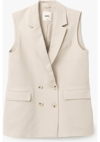 Viskon-Keten Karışımlı Kolsuz Kruvaze Oversize Blazer Yelek modelleri