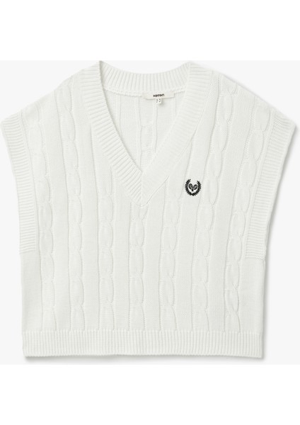 Nakış Detaylı V Yaka Oversize Saç Örgü Süveter modelleri