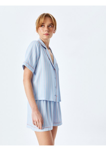 Çizgili Slim Fit Viskon Şort Pijama Altı