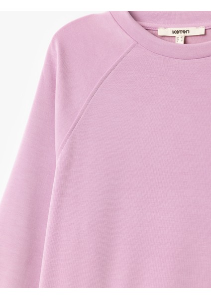 Modal Kumaş Rahat Kesim Uzun Kollu Bisiklet Yaka Kadın Basic Sweatshirt