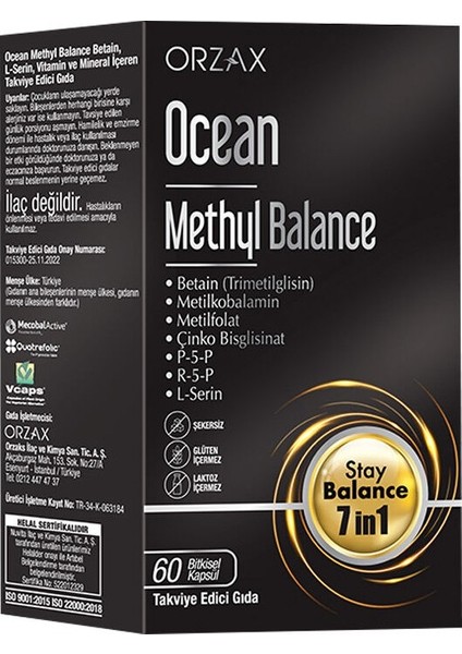 Ocean Orzax Methyl Balance Takviye Edici Gıda 60 Kapsül