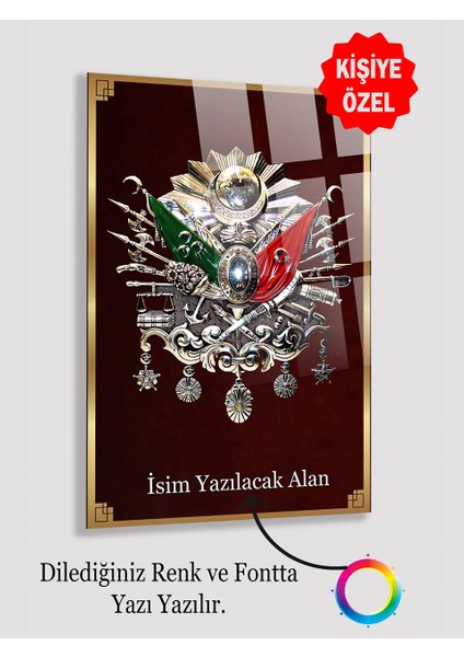 Kişiye Özel Görkemli Osmanlı Tuğrası Cam Tablo Kırılmaz Lüks 4mm Cam Tablo Ev, Iş, Ofis Hediyesi