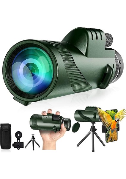 80X100 Hd Monoküler Akıllı Telefon Adaptörü ve Tripod Teleskop Bak4 Prizma ile Kuş Gözlemciliği, Avcılık, Yürüyüş, Açık Hava Kampı (Yurt Dışından)