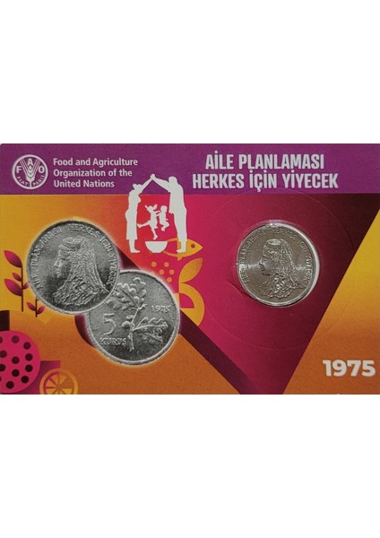 5 Kuruş 1975, Aile Planlaması Herkes Için Yiyecek Fao "çil" Eski Madeni Para