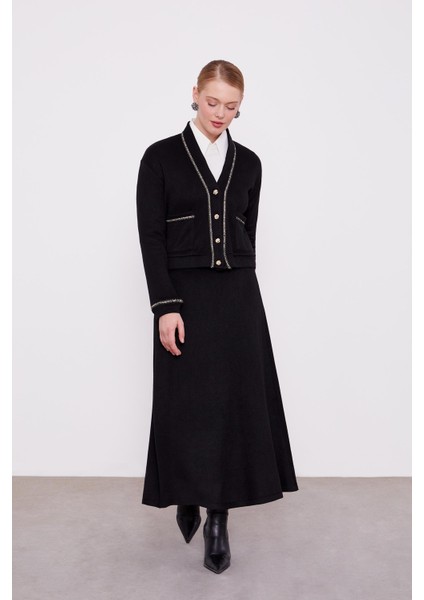 Siyah İnci Şeritli Etekli Takım