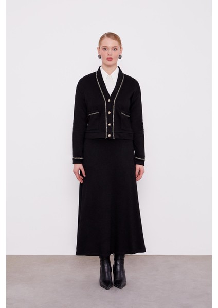 Siyah İnci Şeritli Etekli Takım fiyatları