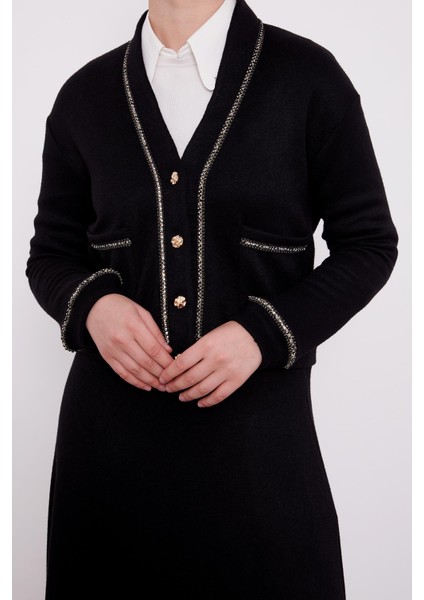 Siyah İnci Şeritli Etekli Takım indirimleri