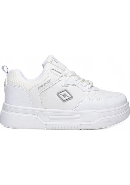 Slz Beyaz Gümüş Cilt Bağcıklı Kadın Spor Ayakkabı