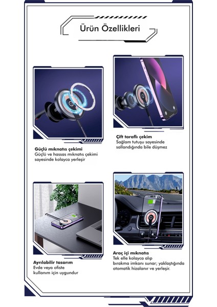 CACW-063 Super Fast Magsafe Özelikli 15 W Araç Içi Kablosuz Telefon Tutucu fırsatları