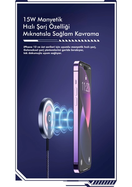 CACW-063 Super Fast Magsafe Özelikli 15 W Araç Içi Kablosuz Telefon Tutucu indirimleri