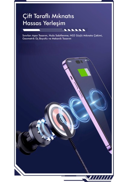 CACW-063 Super Fast Magsafe Özelikli 15 W Araç Içi Kablosuz Telefon Tutucu