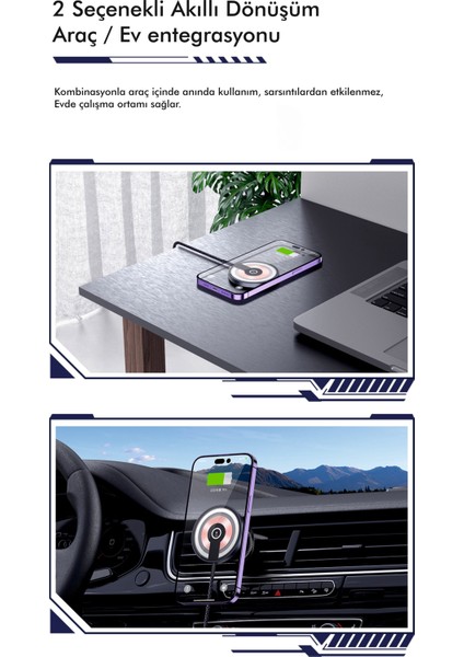 CACW-063 Super Fast Magsafe Özelikli 15 W Araç Içi Kablosuz Telefon Tutucu