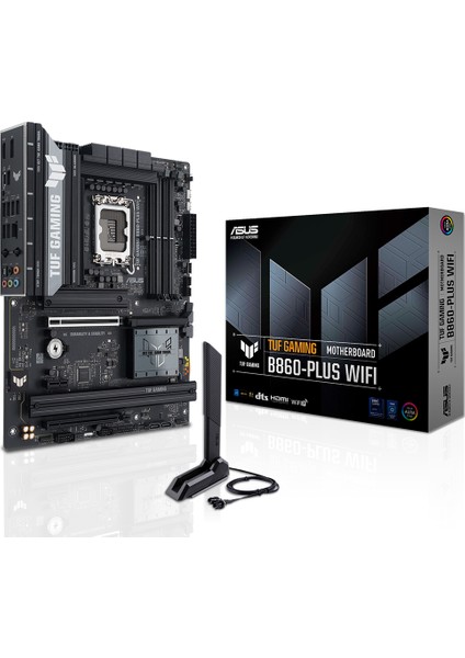 TUF GAMING B860-PLUS WIFI Intel B860 LGA1851 DDR5 8666 DP HDMI Type-C 3x M2 USB3.2 Gen 2x2 WiFi 7 + BT AURA RGB 2.5Gbit LAN ATX 12+1+2+1 Güç Aşamaları, 1xGen5 M.2, Ready for Advanced AI PC