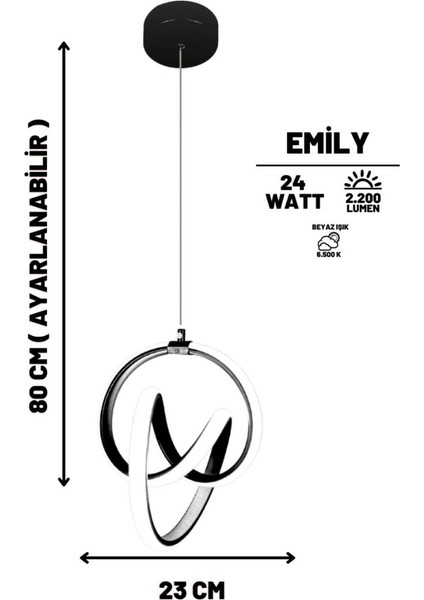 Emiliy Tekli Sarkıt Avize Led Beyaz Power Ledli GRİ KASA