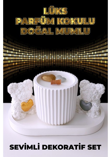 Lüks Parfüm Kokulu Doğal Mumlu Sevimli Ayıcıklarla Dekoratif Hediye Seti