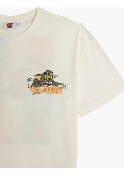 Tom ve Jerry Lisanslı Arkası Baskılı Bisiklet Yaka Oversize Tişört
