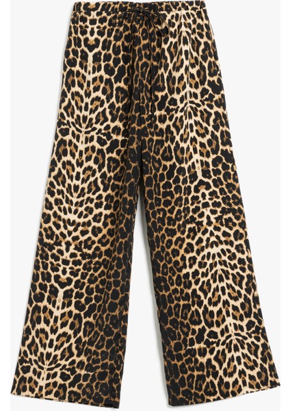 Rahat Kesim Leopar Desenli Geniş Paça Pantolon