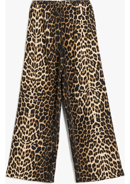 Rahat Kesim Leopar Desenli Geniş Paça Pantolon